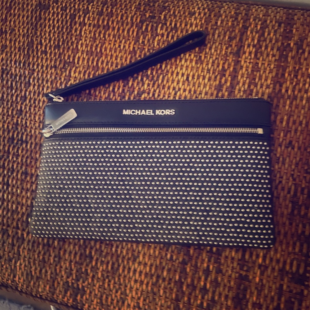 Large MK studded leather wristlet/wallet